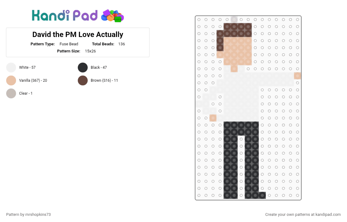 David the PM Love Actually - Fuse Bead Pattern by mrshopkins73 on Kandi Pad - white,beige,brown