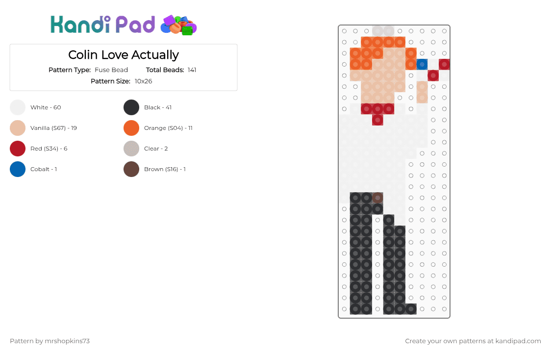 Colin Love Actually - Fuse Bead Pattern by mrshopkins73 on Kandi Pad - white,beige,orange