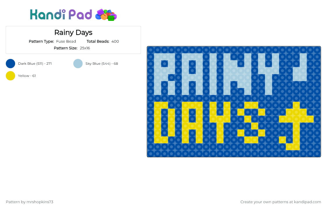 Rainy Days - Fuse Bead Pattern by mrshopkins73 on Kandi Pad - blue