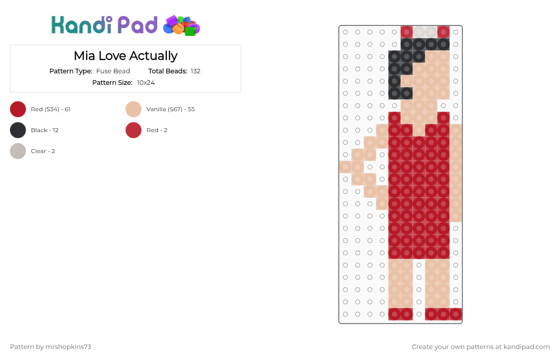 Mia Love Actually - Fuse Bead Pattern by mrshopkins73 on Kandi Pad - red,beige
