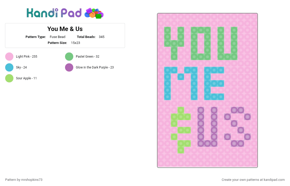 You Me & Us - Fuse Bead Pattern by mrshopkins73 on Kandi Pad - pink