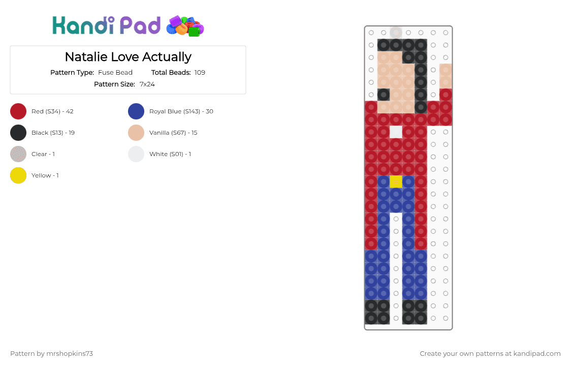 Natalie Love Actually - Fuse Bead Pattern by mrshopkins73 on Kandi Pad - red,purple
