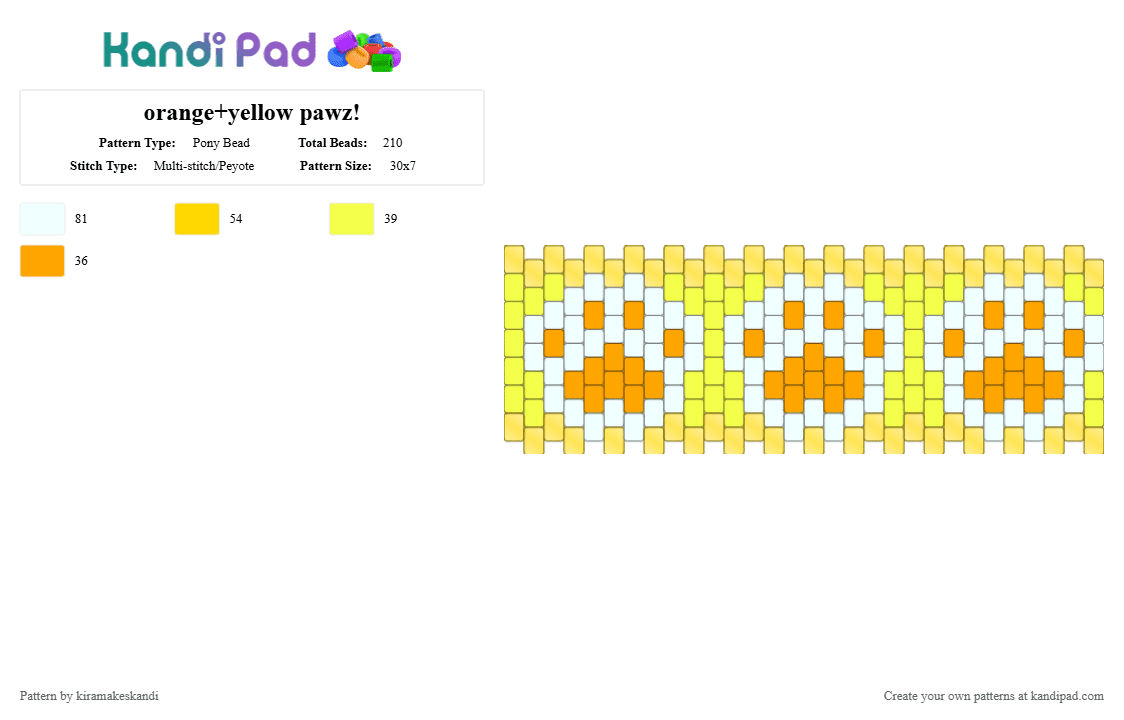 orange+yellow pawz! - Pony Bead Pattern by kiramakeskandi on Kandi Pad - orange,yellow