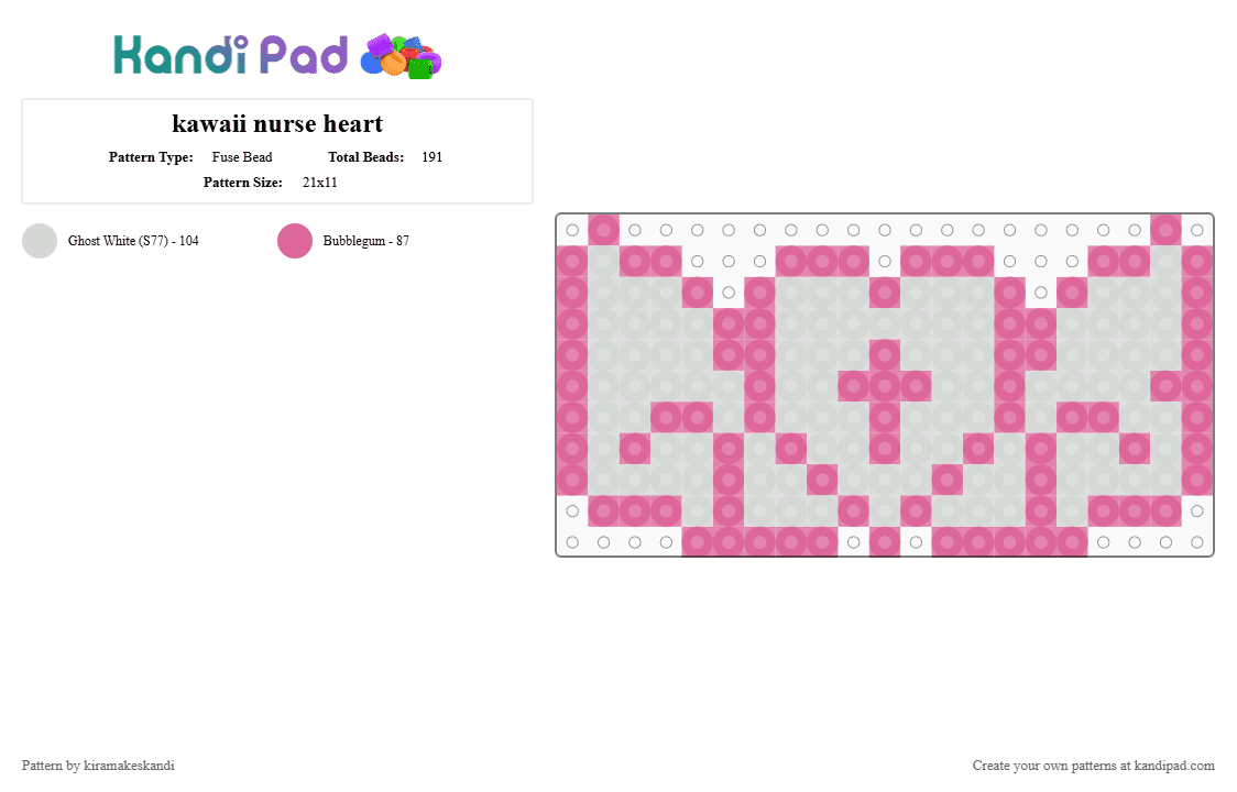 kawaii nurse heart - Fuse Bead Pattern by kiramakeskandi on Kandi Pad - pink,white