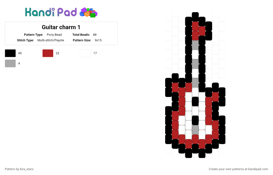 Guitar charm 1 - Pony Bead Pattern by kira_stars on Kandi Pad - red,cotdcountrymusic