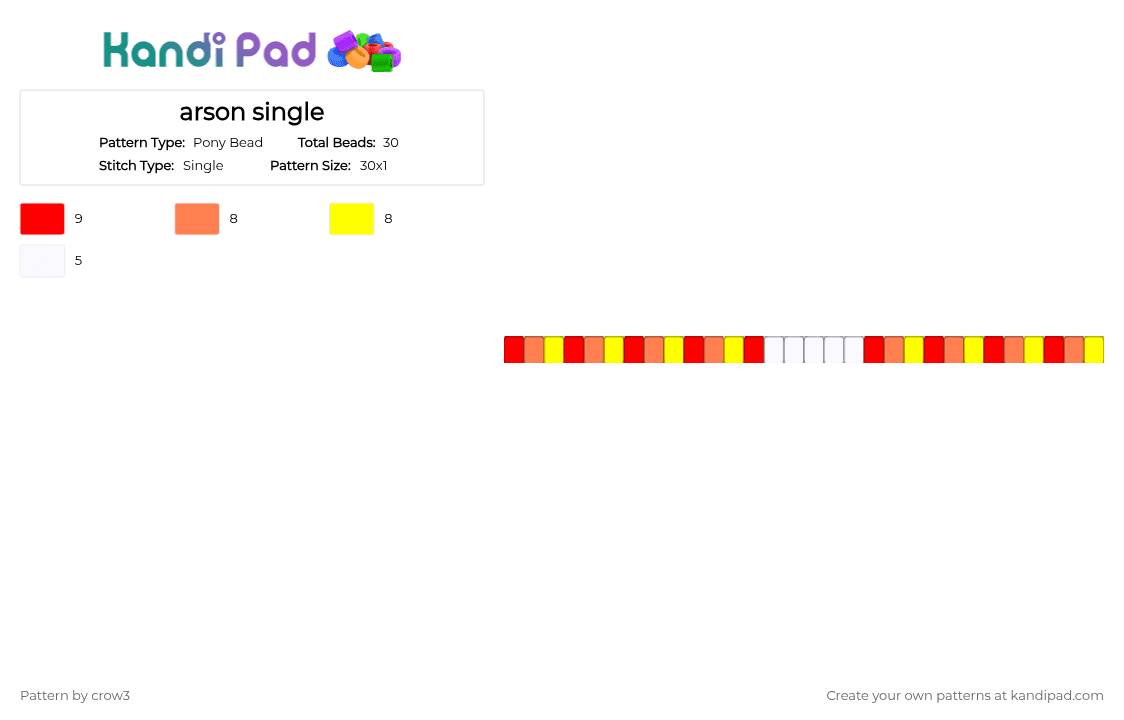 Arson single Pony Bead Pattern - Kandi Pad | Kandi Patterns, Fuse Bead ...