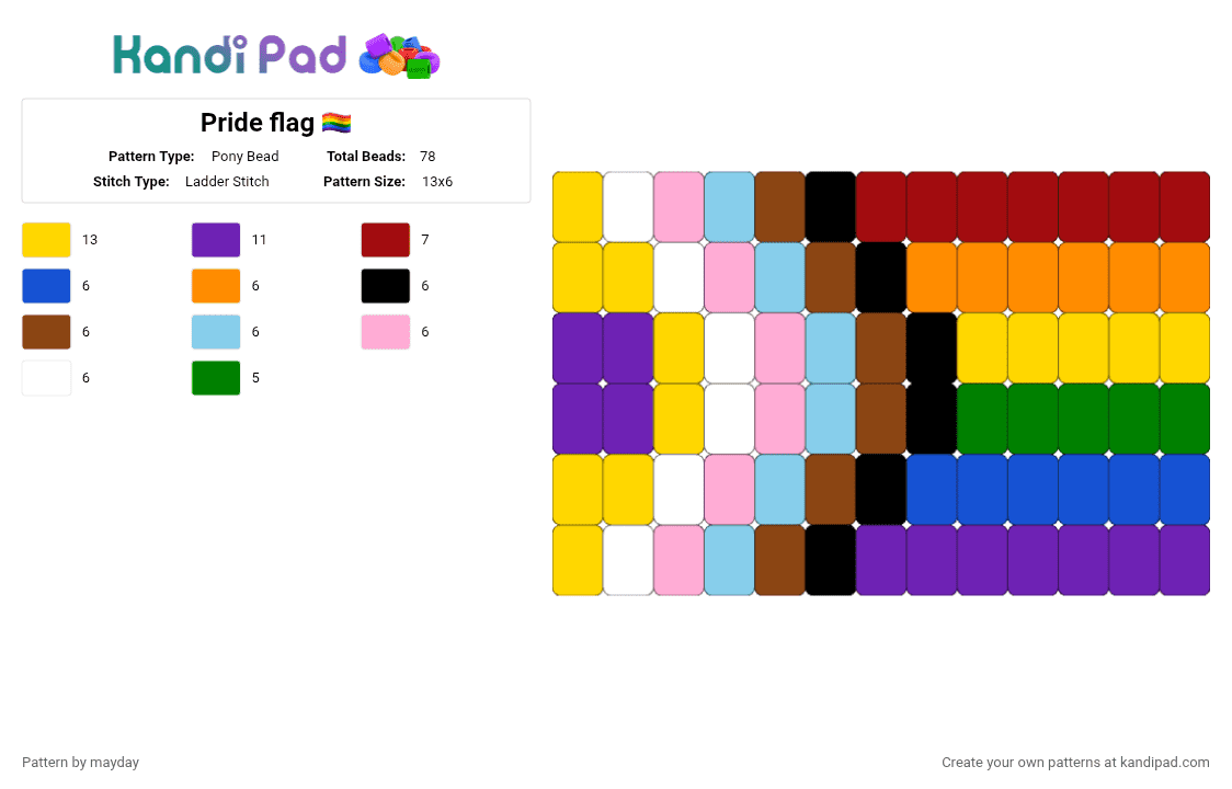 Pride flag 🏳️‍🌈 - Pony Bead Pattern by mayday on Kandi Pad - yellow,purple,red