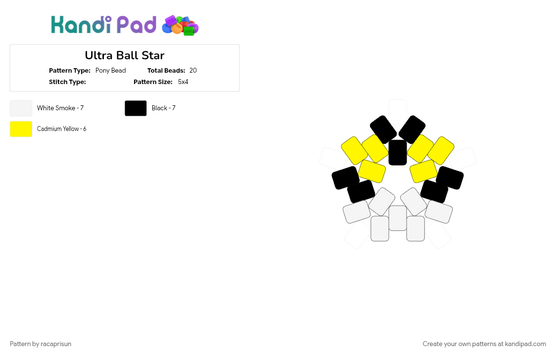 Ultra Ball Star - Pony Bead Pattern by racaprisun on Kandi Pad - black, nintendo, pikachu, poke ball, pokmon, white, yellow