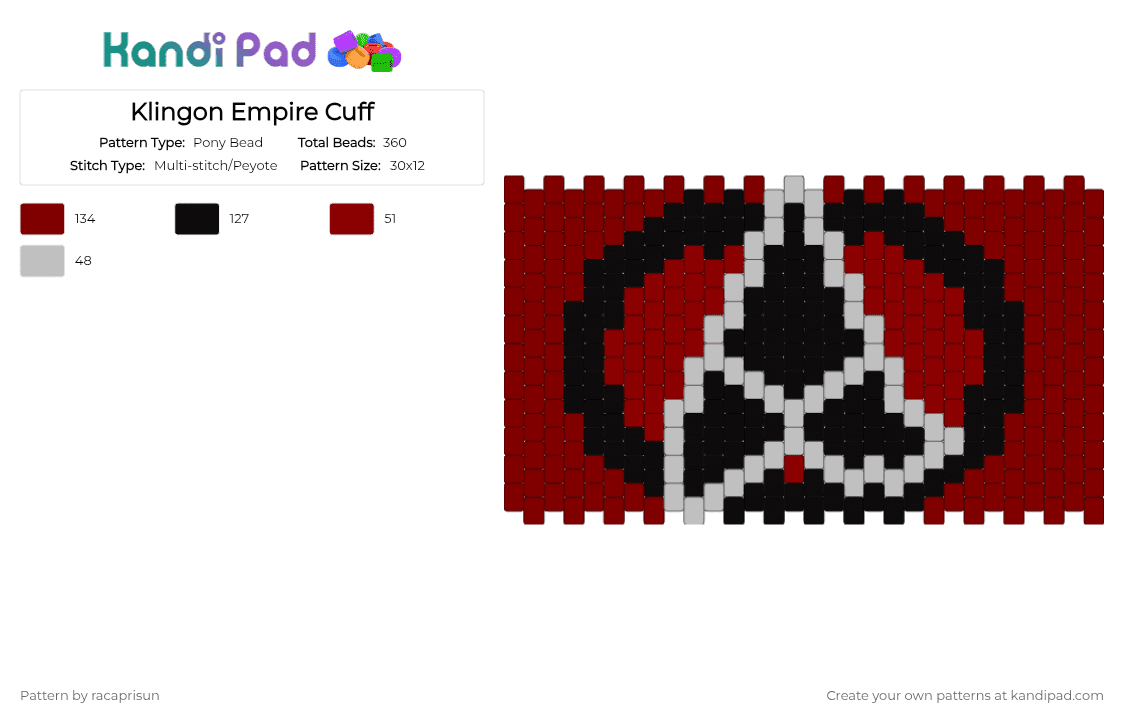 Klingon Empire Cuff - Pony Bead Pattern by racaprisun on Kandi Pad - brown, klingon, red, scifi, star trek