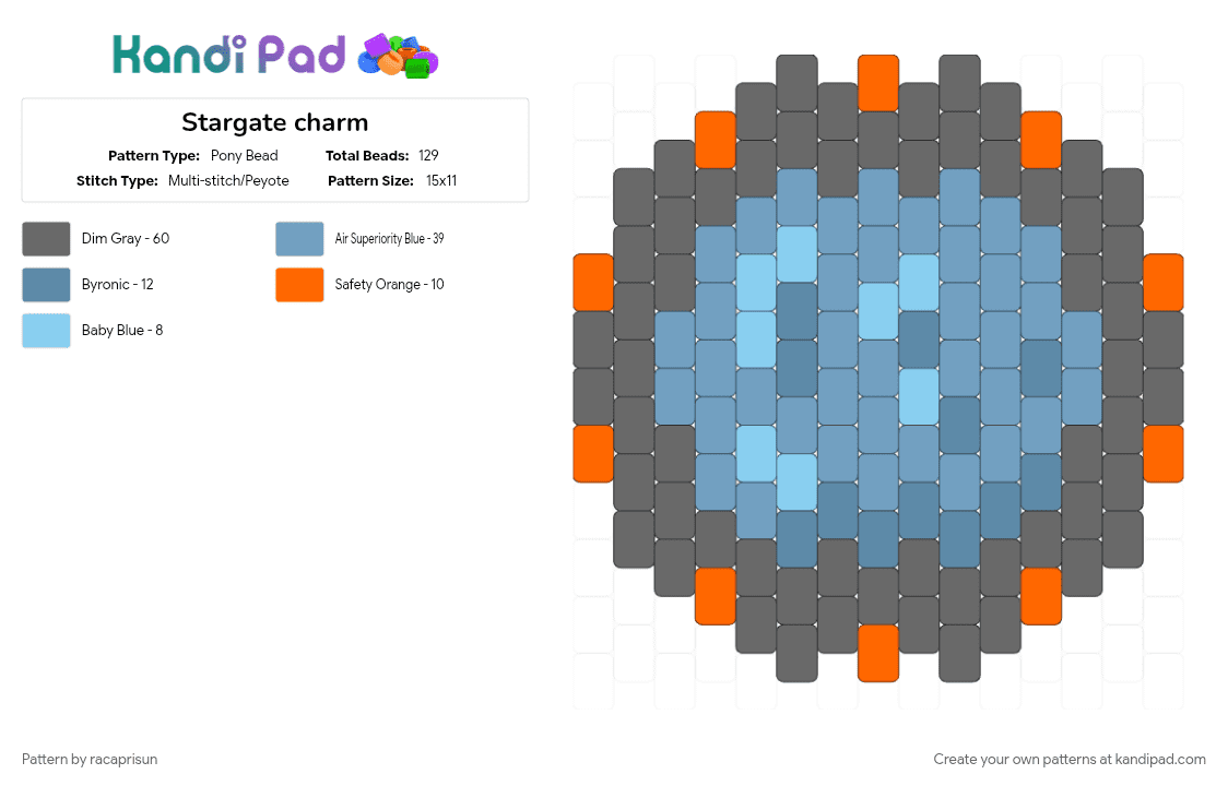 Stargate charm - Pony Bead Pattern by racaprisun on Kandi Pad - gray, grey, light blue, scifi, sg1, sga, stargate, stargate atlantis, stargate sg1