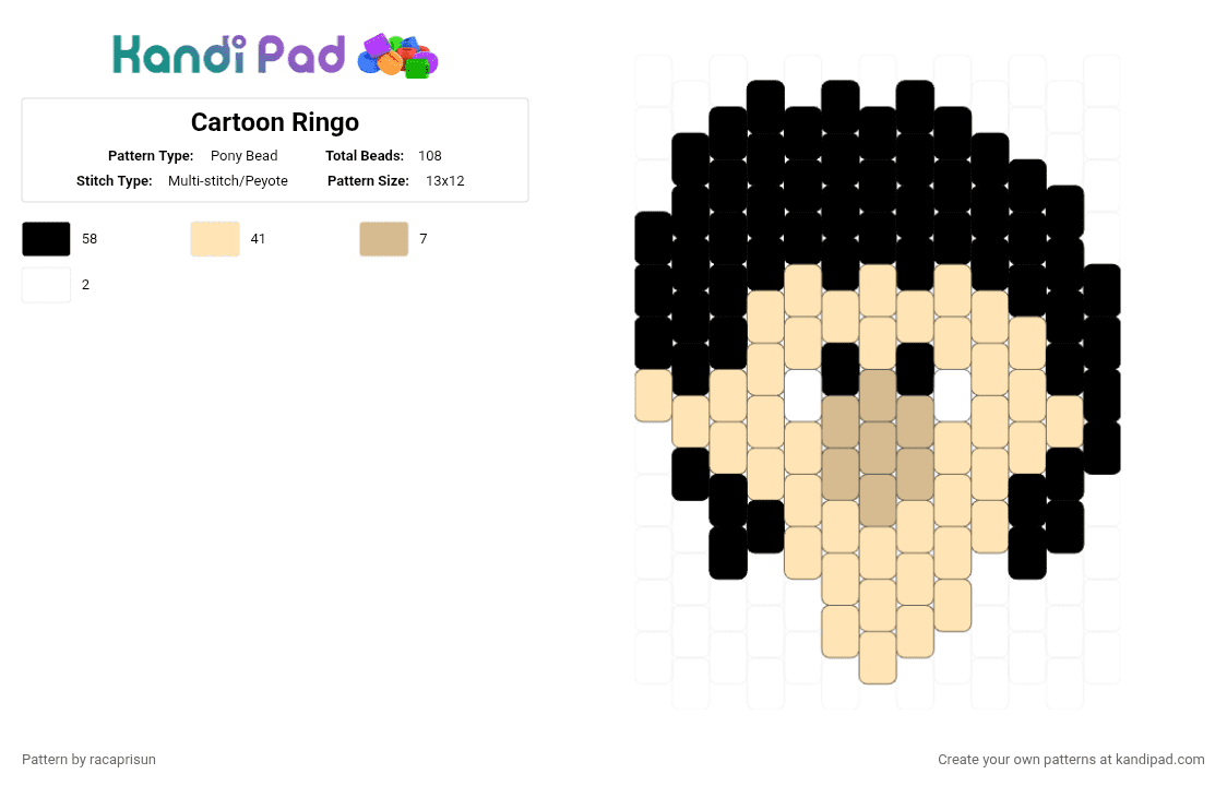 Cartoon Ringo - Pony Bead Pattern by racaprisun on Kandi Pad - beatles, beige, cartoon ringo, ringo, ringo starr, the beatles