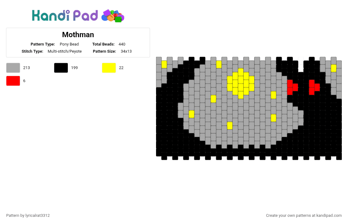 Mothman - Pony Bead Pattern by lyricalrat3312 on Kandi Pad - beige