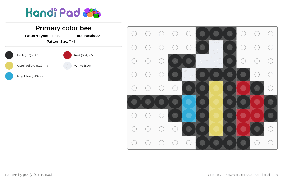 Primary color bee - Fuse Bead Pattern by g00fy_f0x_1s_c00l on Kandi Pad - bee, black, blue, colors, primary, red, yellow