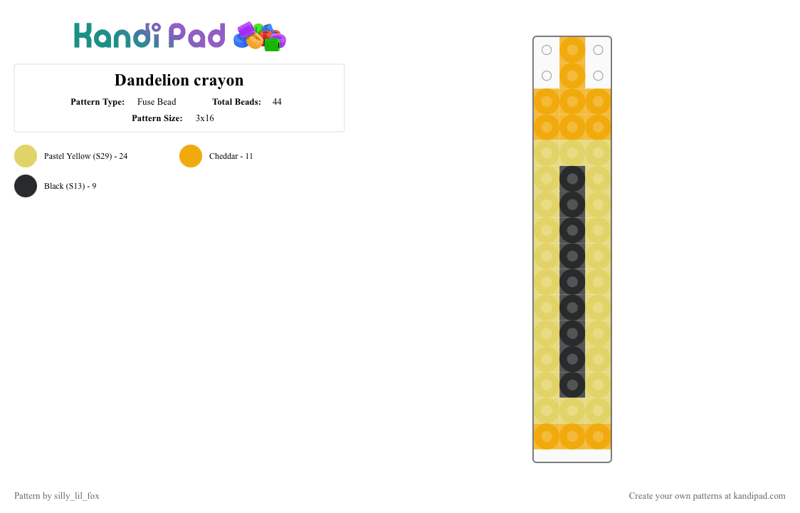 Dandelion crayon - Fuse Bead Pattern by g00fy_f0x_1s_c00l on Kandi Pad - orange,yellow,dandelion,crayon