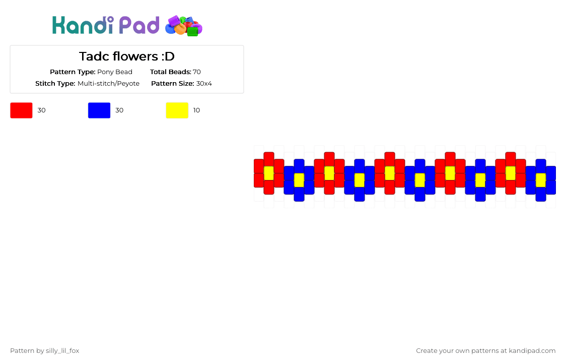 Tadc flowers :D - Pony Bead Pattern by g00fy_f0x_1s_c00l on Kandi Pad - red,purple,tadc,flowers