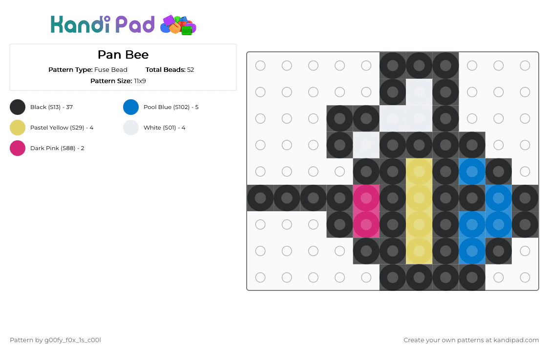 Pan Bee - Fuse Bead Pattern by g00fy_f0x_1s_c00l on Kandi Pad - black,yellow,blue,bee,pan