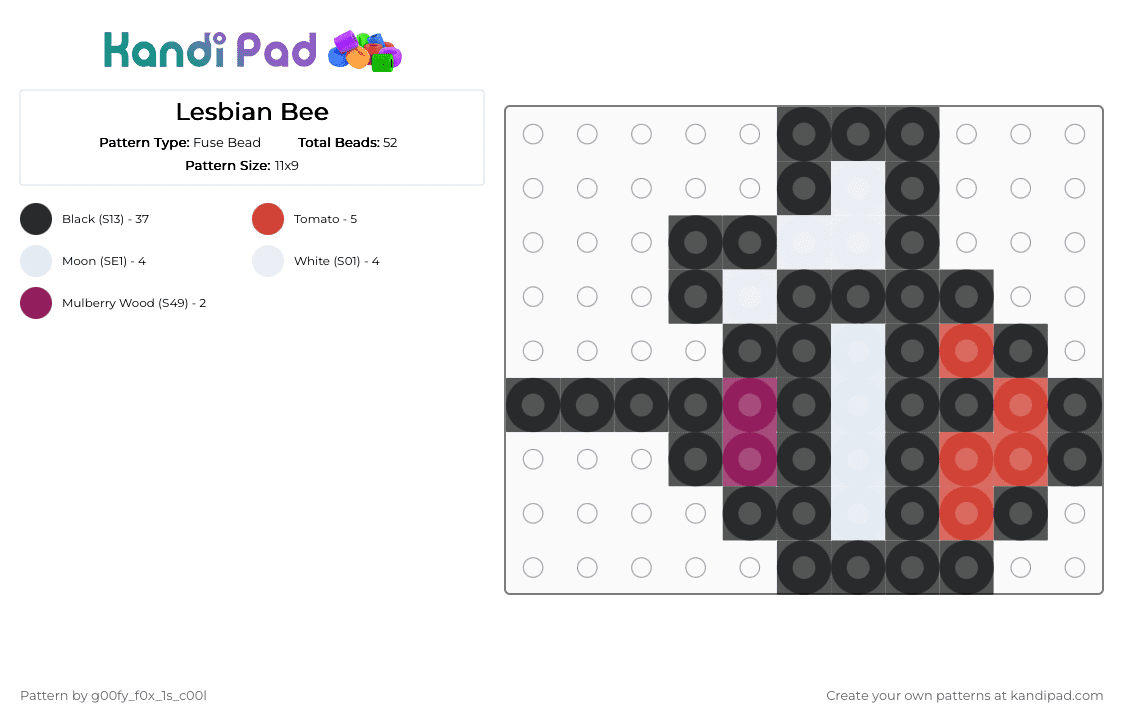 Lesbian Bee - Fuse Bead Pattern by g00fy_f0x_1s_c00l on Kandi Pad - black,pink,red,bee,lesbian