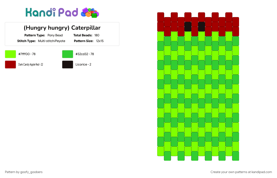 (Hungry hungry) Caterpillar - Pony Bead Pattern by goofy_goobers on Kandi Pad - animal, bug, cute, green