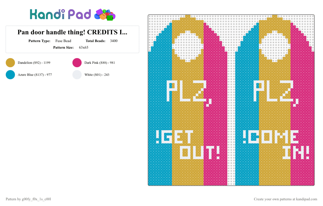 Pan door handle thing! CREDITS IN DESCRIPTION!!! - Fuse Bead Pattern by g00fy_f0x_1s_c00l on Kandi Pad - orange,door,pan,pride