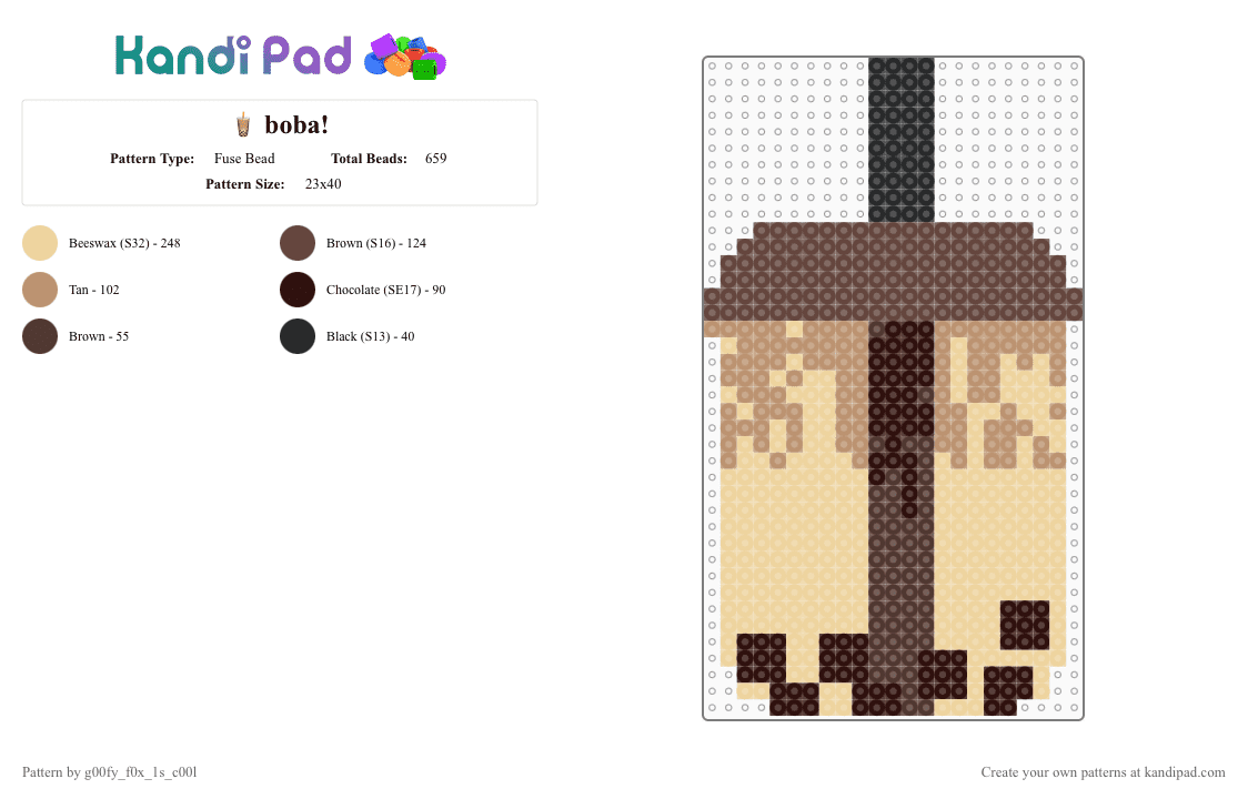 🧋 boba! - Fuse Bead Pattern by g00fy_f0x_1s_c00l on Kandi Pad - beige, boba, brown, deleted, user