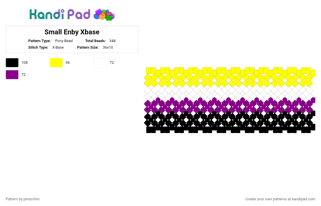 Small Enby Xbase - Pony Bead Pattern by pinocchio on Kandi Pad - yellow,pink,pride,enby,nonbinary,kandi
