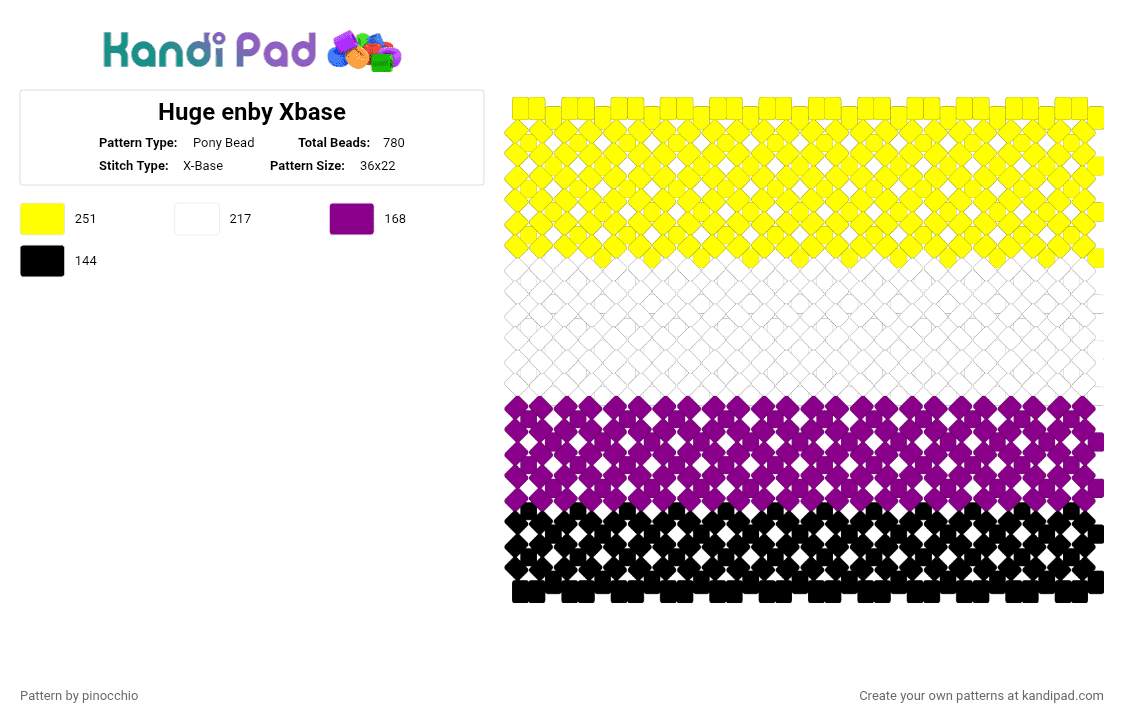 Huge enby Xbase - Pony Bead Pattern by pinocchio on Kandi Pad - yellow,pink,pride,enby,nonbinary