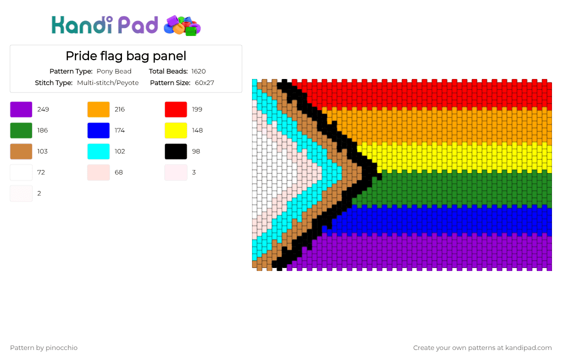 Pride flag bag panel - Pony Bead Pattern by pinocchio on Kandi Pad - orange,purple