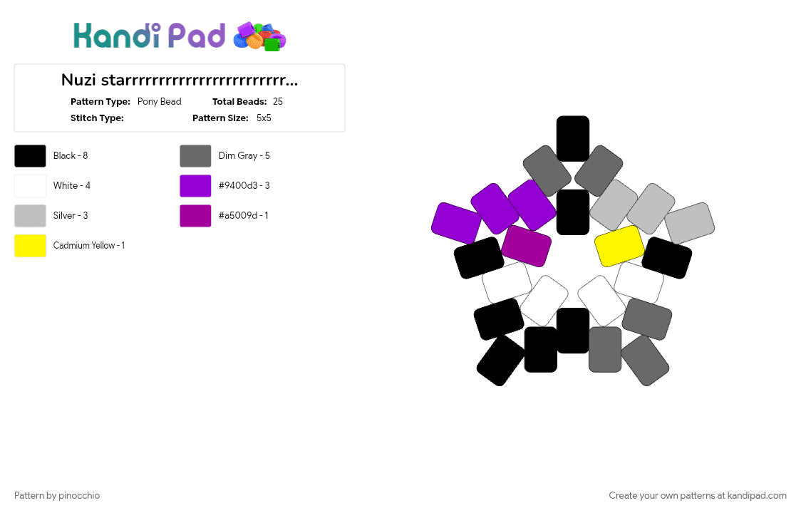 Nuzi starrrrrrrrrrrrrrrrrrrrrrrrrrrrrrrrr - Pony Bead Pattern by pinocchio on Kandi Pad - beige, gray, purple