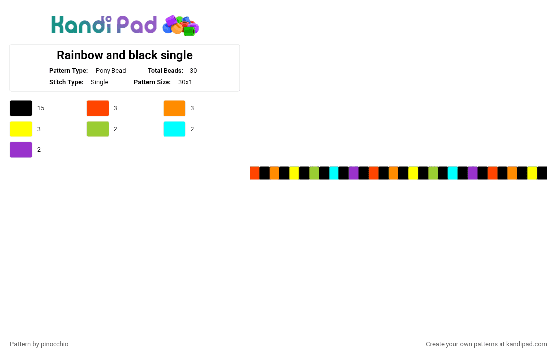 Rainbow and black single - Pony Bead Pattern by pinocchio on Kandi Pad - black,red,orange,yellow