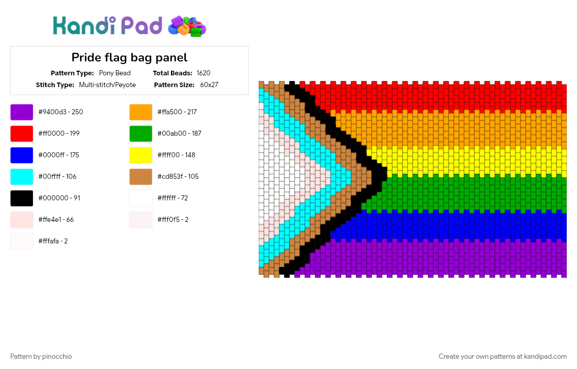 Pride flag bag panel - Pony Bead Pattern by pinocchio on Kandi Pad - orange, purple