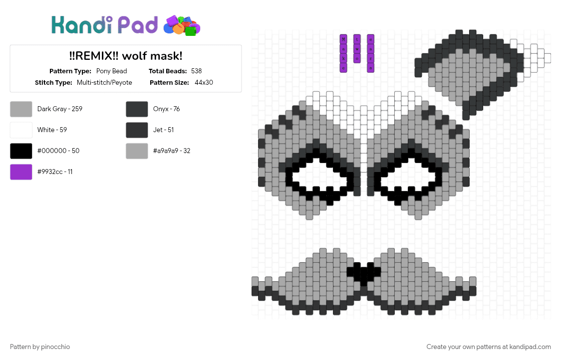 !!REMIX!! wolf mask! - Pony Bead Pattern by pinocchio on Kandi Pad - beige, cotdwolves