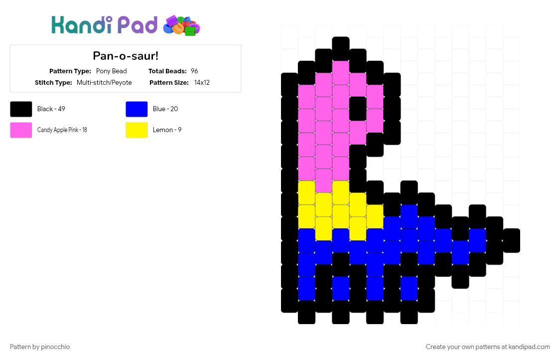 Pan-o-saur! - Pony Bead Pattern by pinocchio on Kandi Pad - cotddinosaurs, pink, purple