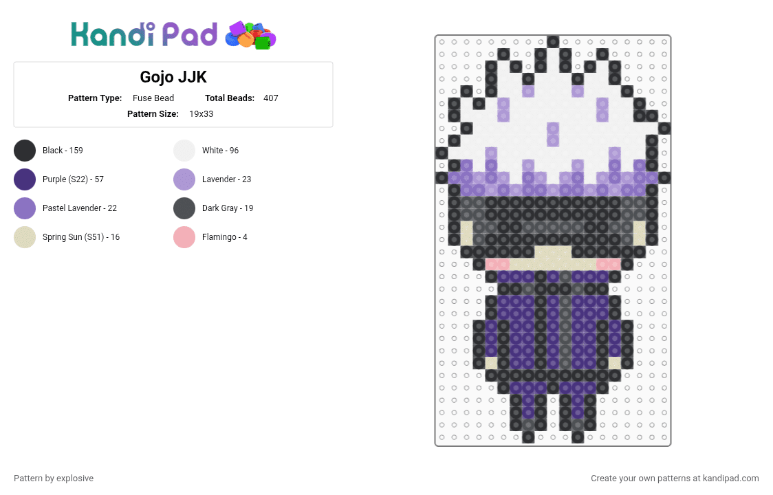 Gojo JJK - Fuse Bead Pattern by explosive on Kandi Pad - gray,purple