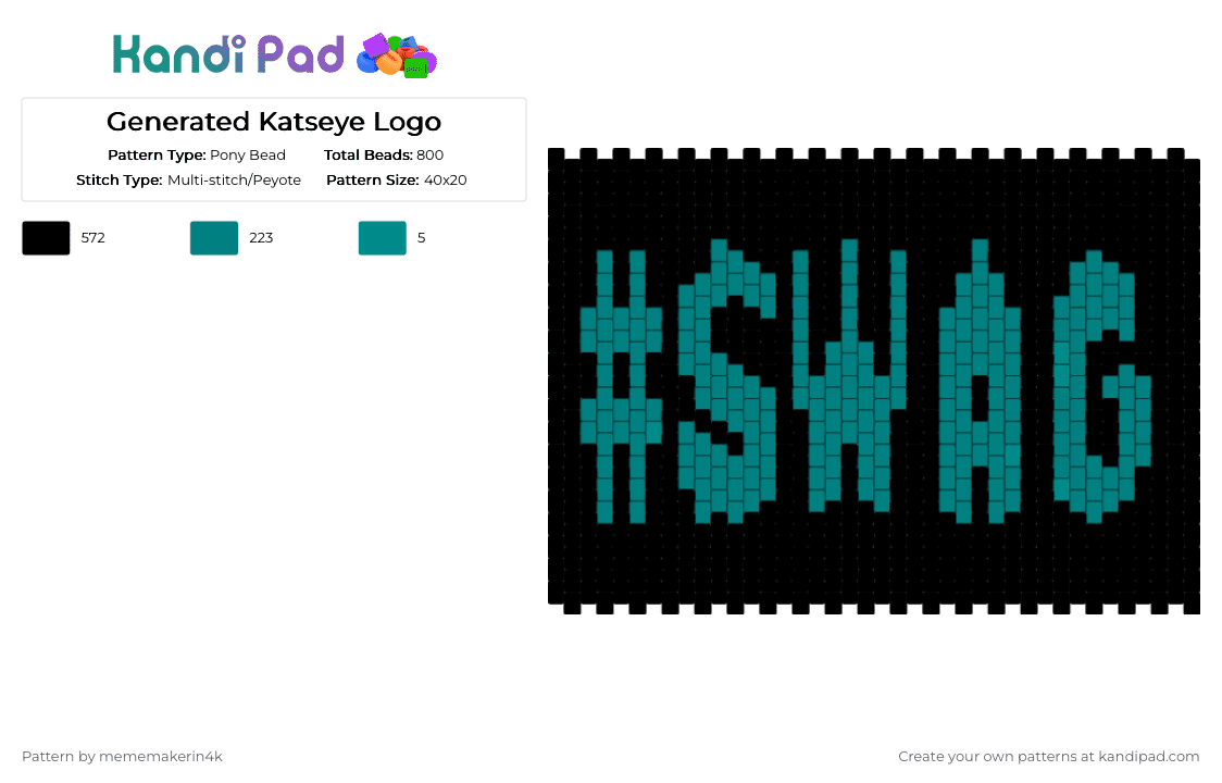 Generated (#SWAG) - Pony Bead Pattern by mememakerin4k on Kandi Pad - black,teal