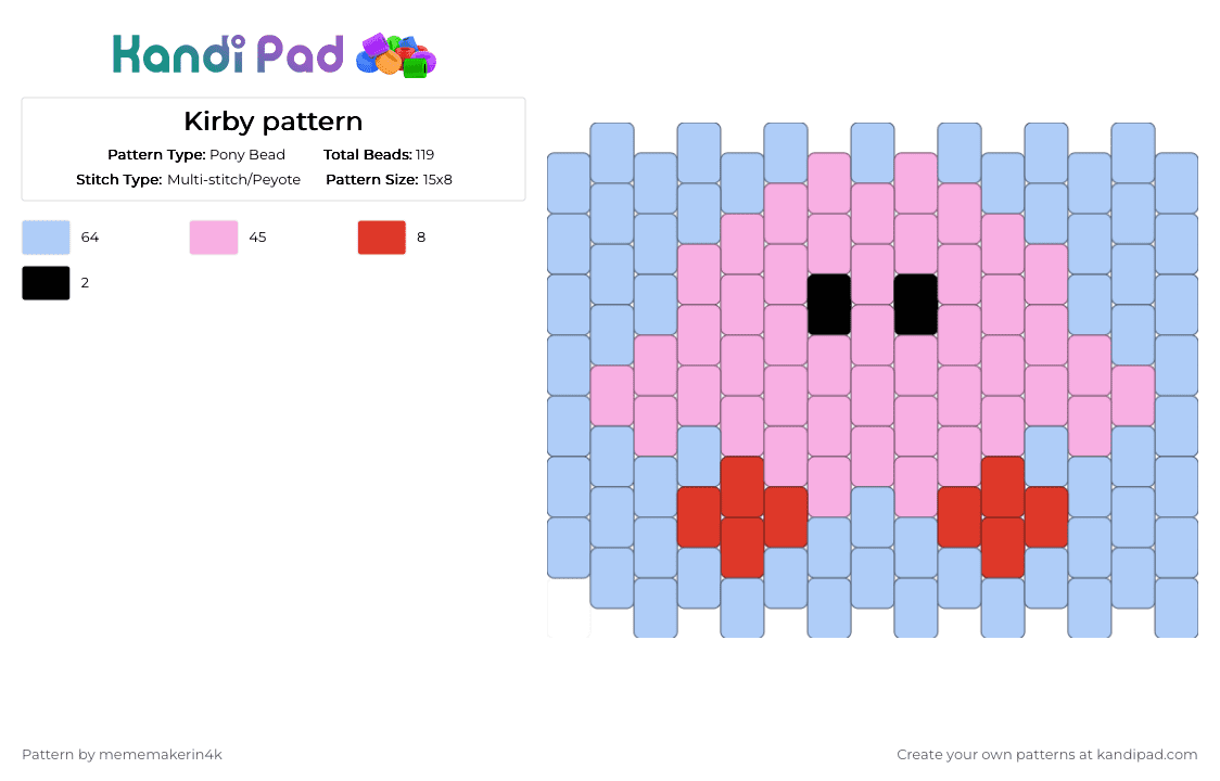 Kirby pattern - Pony Bead Pattern by mememakerin4k on Kandi Pad - pink,light blue