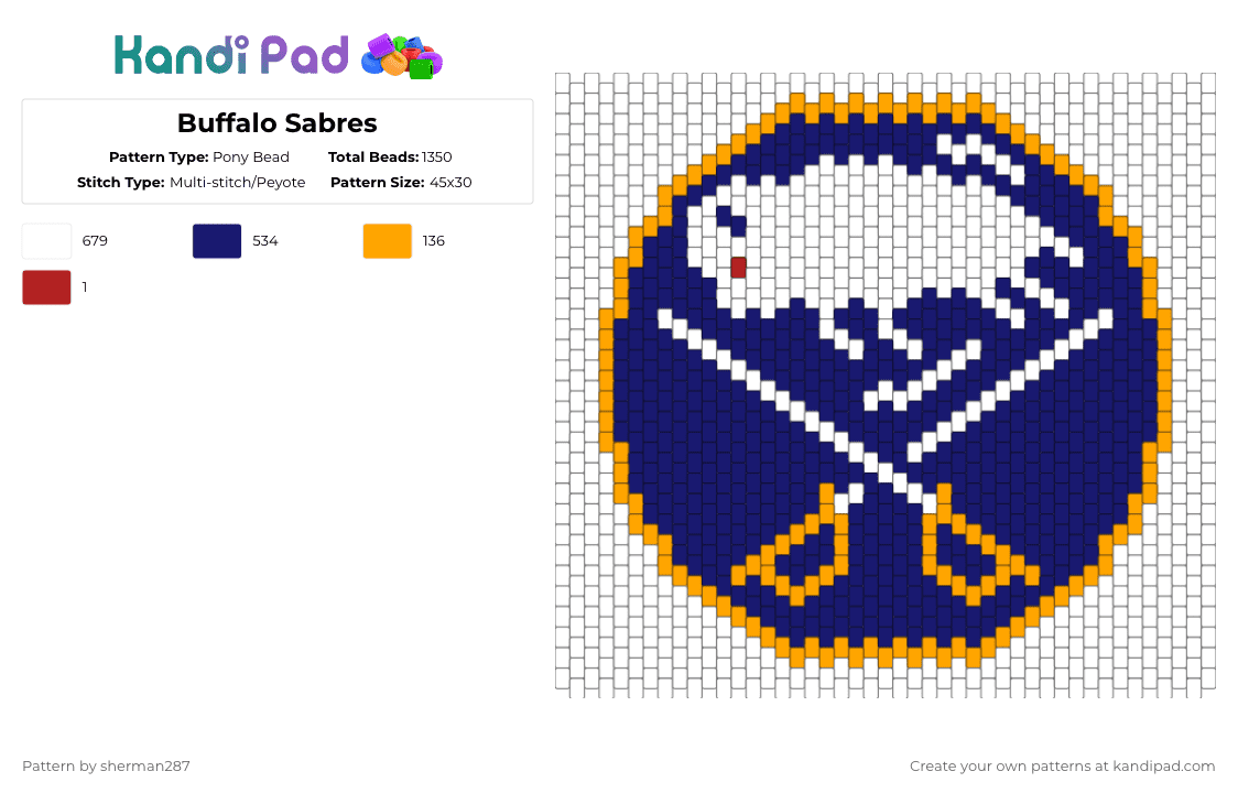 Buffalo Sabres - Pony Bead Pattern by lindatroop31055 on Kandi Pad - hockey,logo,team,sports,white,purple