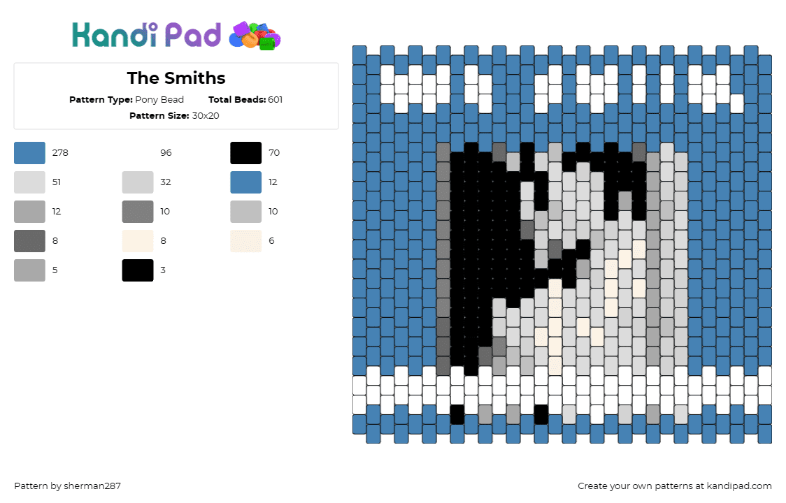 The Smiths - Pony Bead Pattern by sherman287 on Kandi Pad - smiths,band,album,music,blue,gray