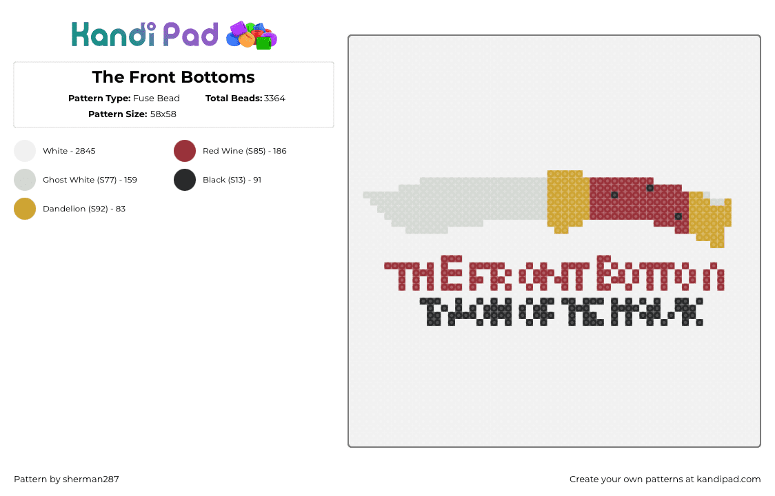 The Front Bottoms - Fuse Bead Pattern by sherman287 on Kandi Pad - talon of the hawk,front bottoms,knife,album,music,band,gray,red