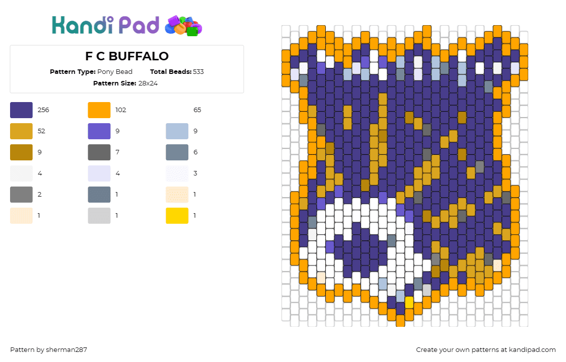 F C BUFFALO - Pony Bead Pattern by sherman287 on Kandi Pad - fc buffalo,futbol,football,soccer,crest,shield,sports,blue,gold