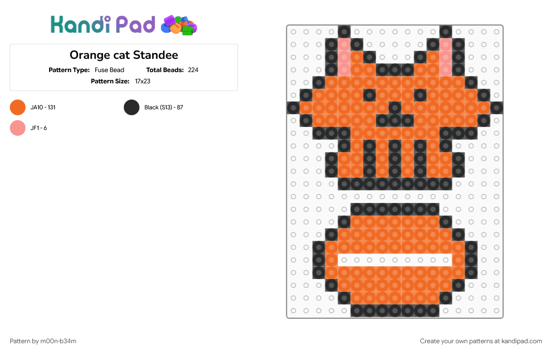Orange cat Standee - Fuse Bead Pattern by m00n-b34m on Kandi Pad - cat, figure, kitty, orange, orange cat, stand, standee