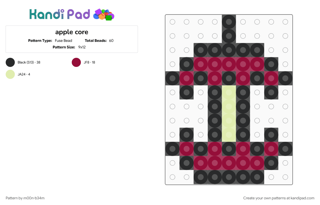 apple core - Fuse Bead Pattern by m00n-b34m on Kandi Pad - apple, apple core, black, brown, core, food, fruit