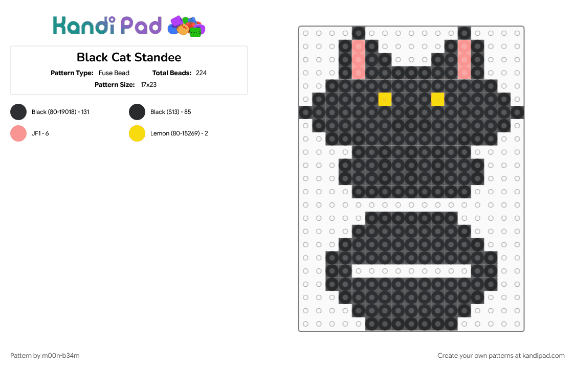Black Cat Standee - Fuse Bead Pattern by m00n-b34m on Kandi Pad - beige, black, black cat, cat, figure, kitty, stand, standee