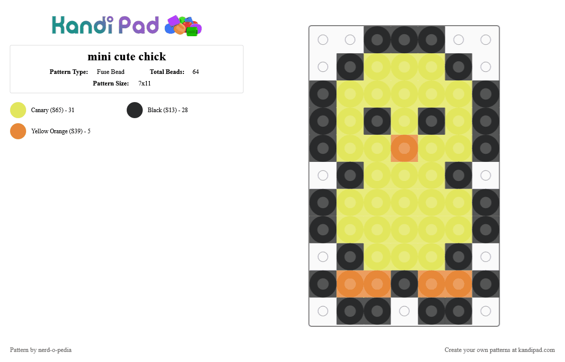 mini cute chick - Fuse Bead Pattern by nerd-o-pedia on Kandi Pad - yellow,mini,cute,chick,chicken