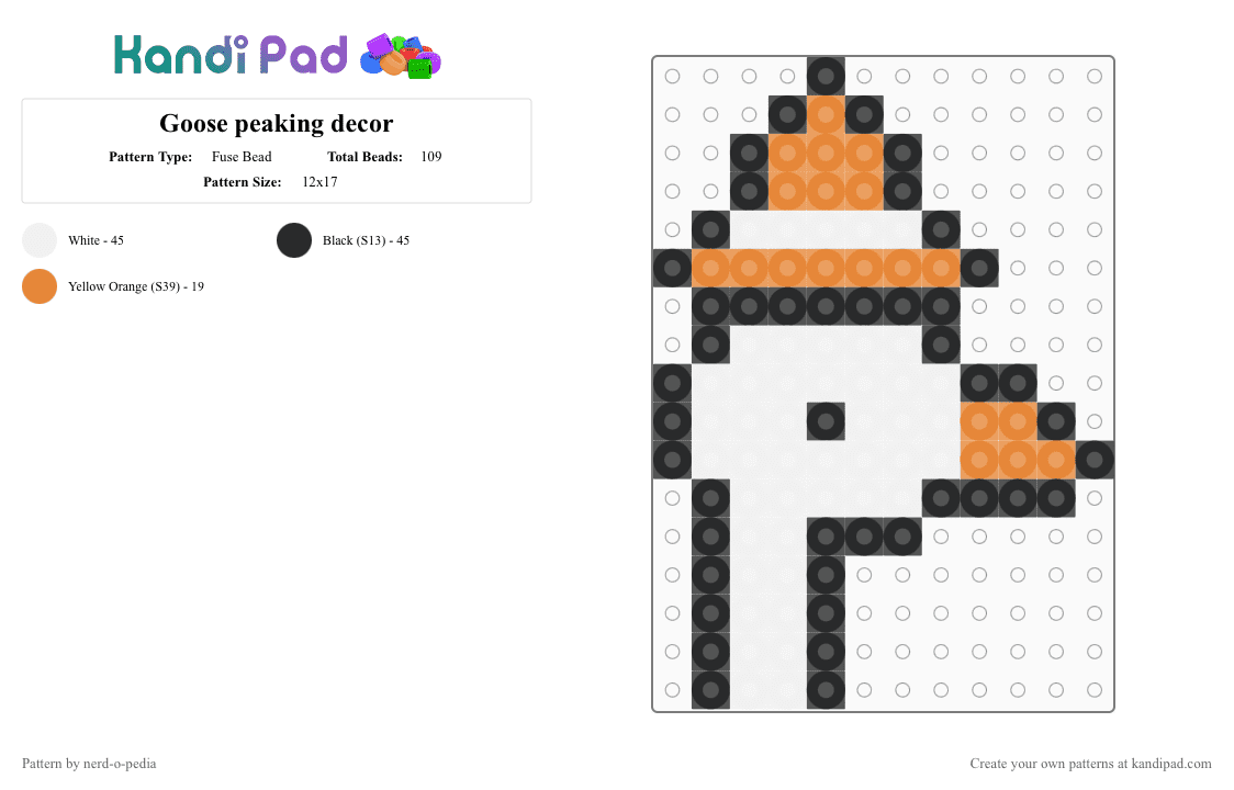 Goose peaking decor - Fuse Bead Pattern by nerd-o-pedia on Kandi Pad - white,orange,goose,decor,cute