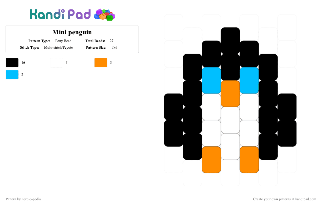 Mini penguin - Pony Bead Pattern by nerd-o-pedia on Kandi Pad - black,light blue,orange,penguin,mini,cute,tiny