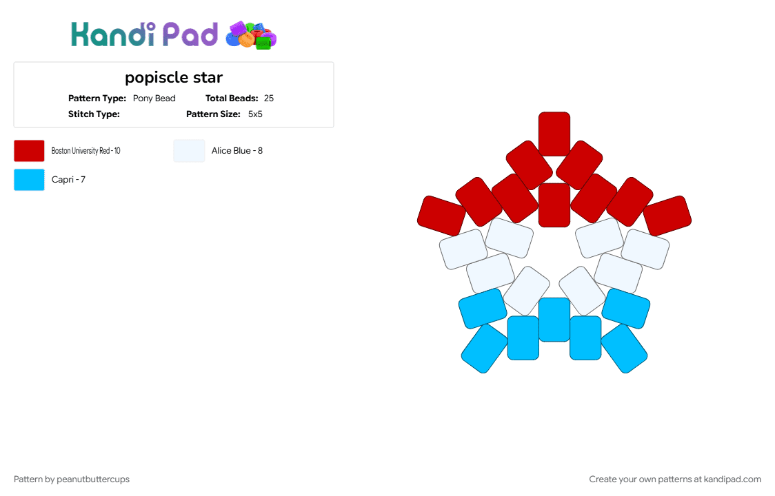 popiscle star - Pony Bead Pattern by m00n-b34m on Kandi Pad - cotdpoolparty, food, light blue, popsicle, red, space, star, summer