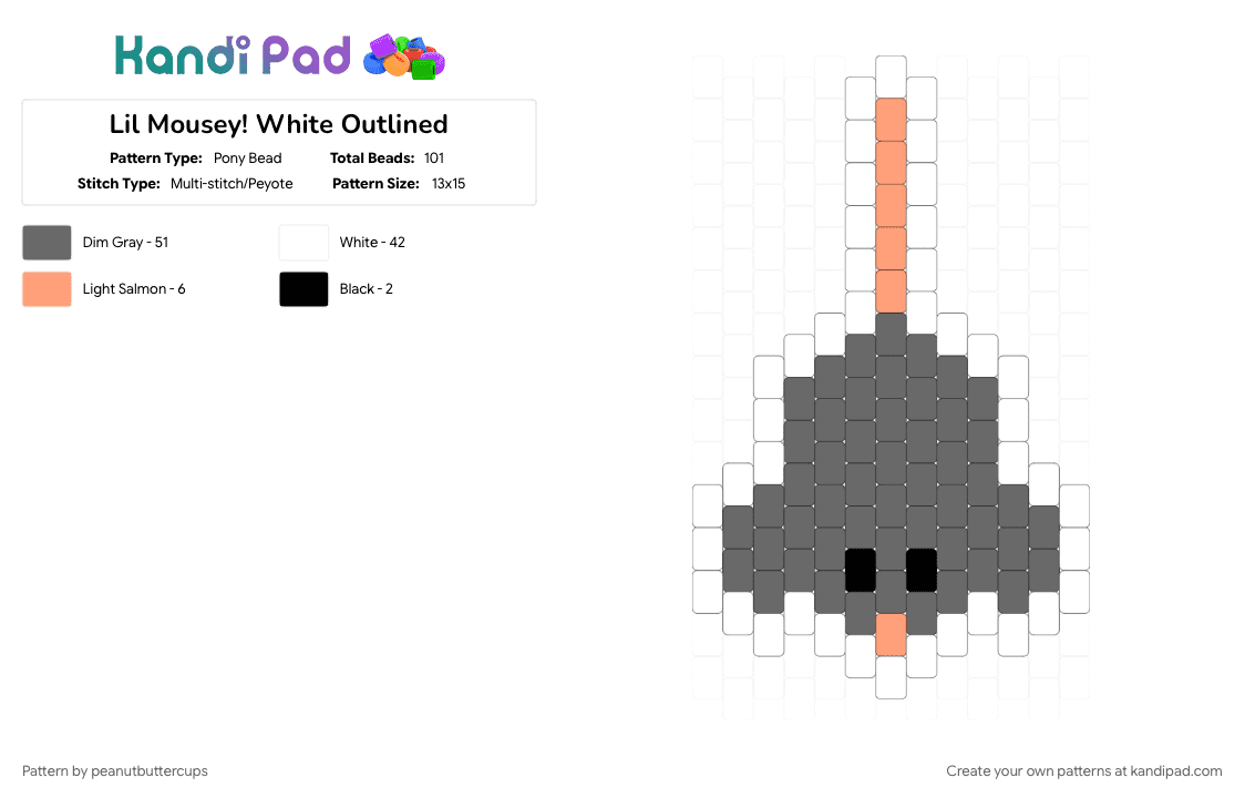 Lil Mousey! White Outlined - Pony Bead Pattern by peanutbuttercups on Kandi Pad - animal, gray, lil, mouse, mousey