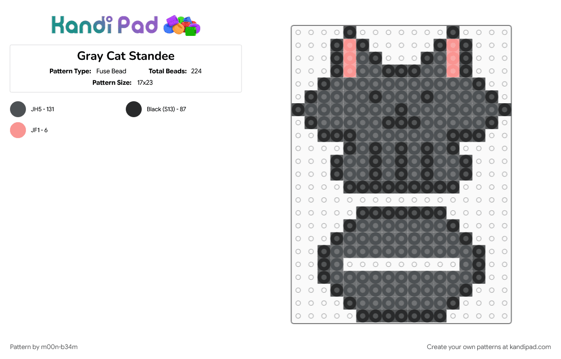 Gray Cat Standee - Fuse Bead Pattern by m00n-b34m on Kandi Pad - cat, figure, gray, gray cat, kitty, stand, standee