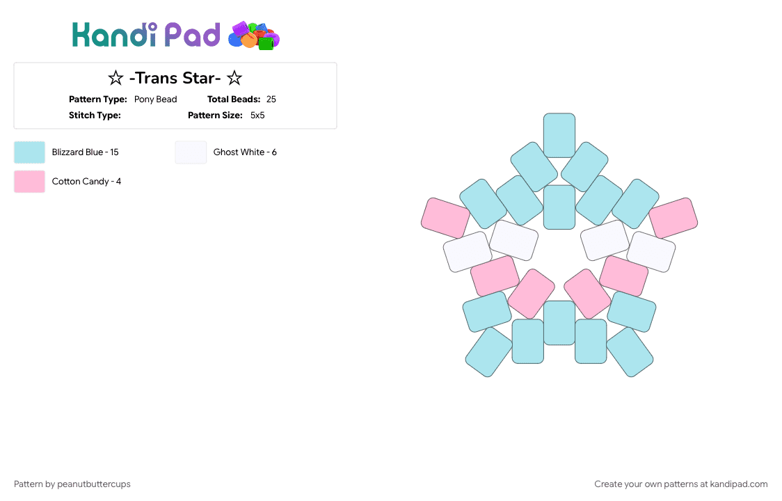 ☆ -Trans Star- ☆ - Pony Bead Pattern by m00n-b34m on Kandi Pad - light blue, pink, star, trans, transgender