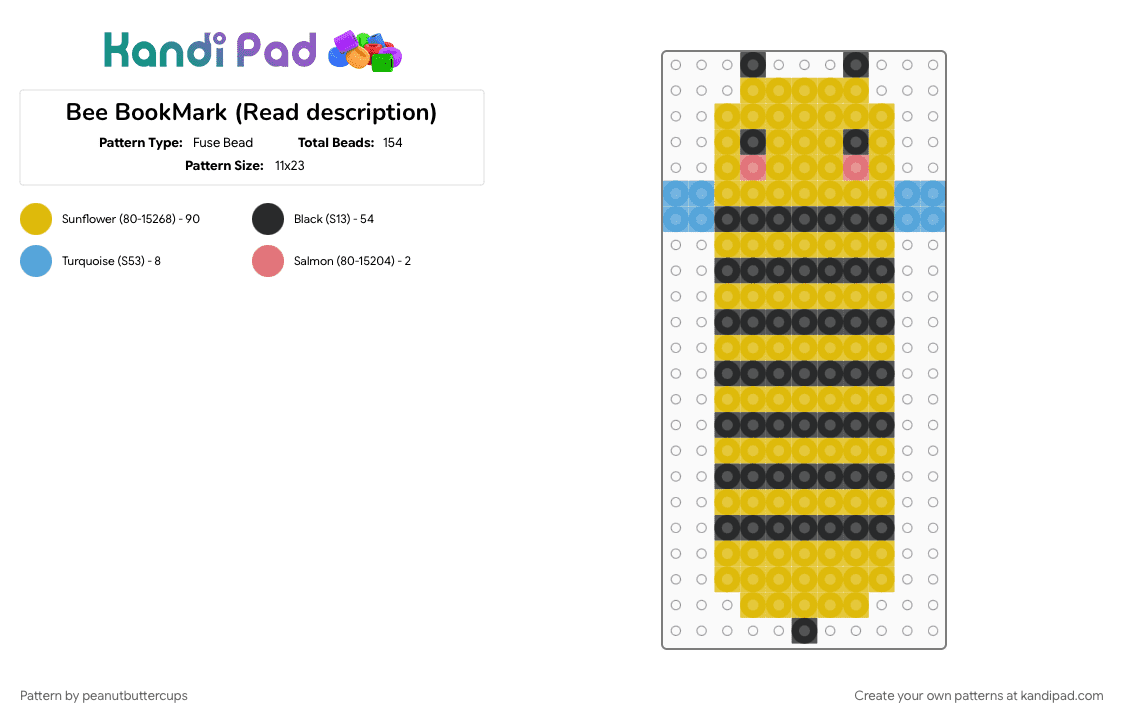 Bee BookMark (Read description) - Fuse Bead Pattern by peanutbuttercups on Kandi Pad - animal, bee, book, bookmark, bug, insect, reading, yellow